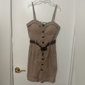 Purple Snow Taupe Button-Front Mini Dress with Braided Belt